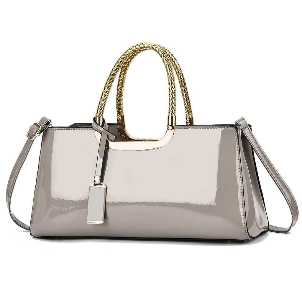 Fashionable Shiny Leather Handbag Large Capacity Retro Fashion Shoulder Bag