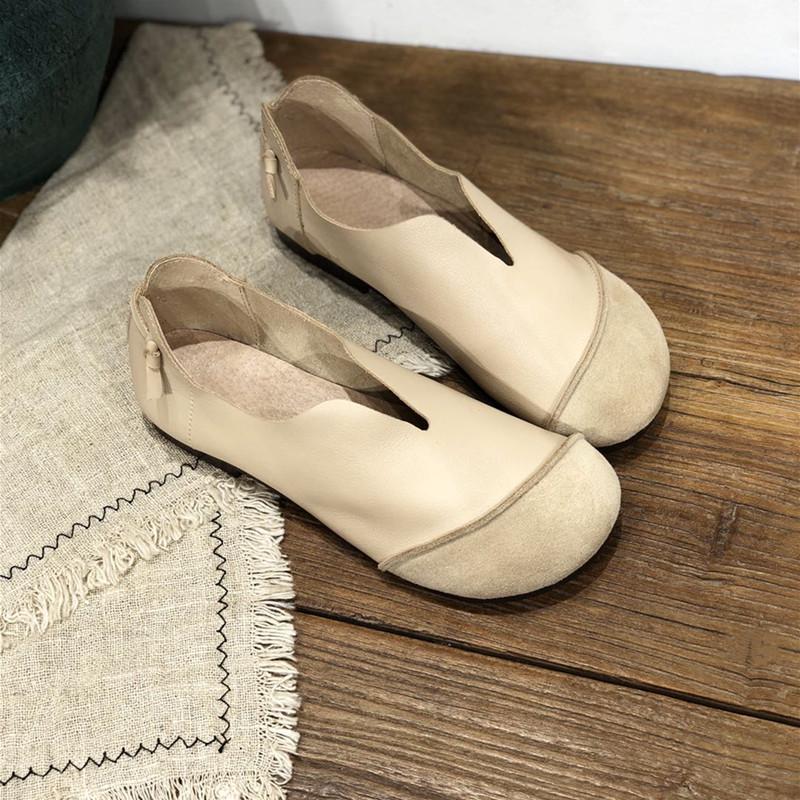 

Літературні Ручної Роботи З Натуральної Шкіри Жіночі Ретро М які Плоскі З Круглим Носком З Коров ячої Шкіри Бабусині Туфлі 35