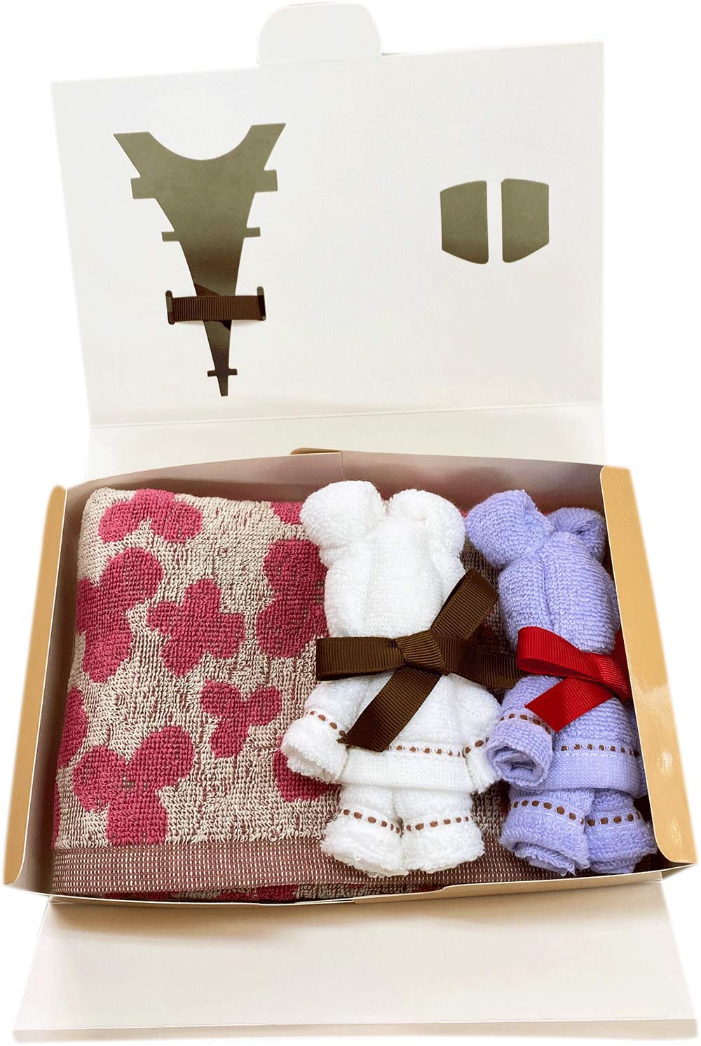 

Подарочный набор полотенец Hagiwara 1 лицевое полотенце 2 полотенца-платка Мишки Цветочный набор & (Розовый комплект)