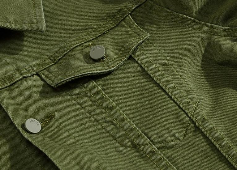 Schmale Denimjacke im koreanischen Stil - Weiß mit langen Ärmeln, Grünes Stretch-Denim-Oberteil für Herren