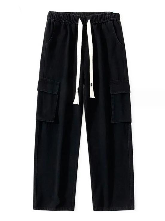 

Cross,border New Gray Work Jeans Men s Loose Floor,length Straight Leg Trousers With Multiple Pockets Vibe Trousers M чорний