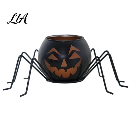Funny Shadow Projector Halloween Pumpkin Glass Candle Holder, Iron Art Tealight Lantern for Tabletop Window Indoor Decorative Votives And Fireplace