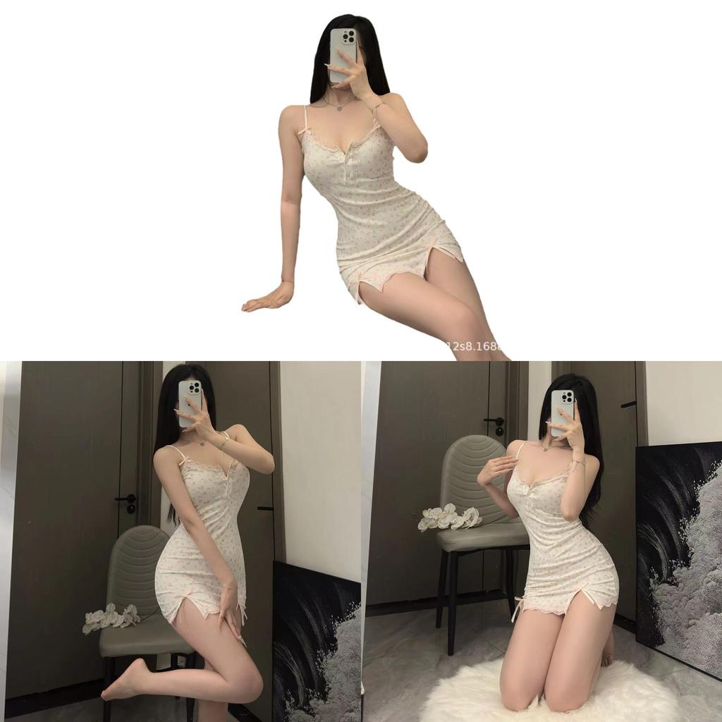 Sexy Floral Lingerie Dress With Ice Silk Material For Home And Sleep Comfort