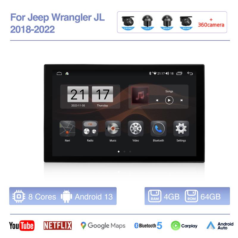 11.8inch Android13 car radio multimedia player For Jeep Wrangler JL 2018-2025 GPS navigation stereo Android auto Carplay 4G 360