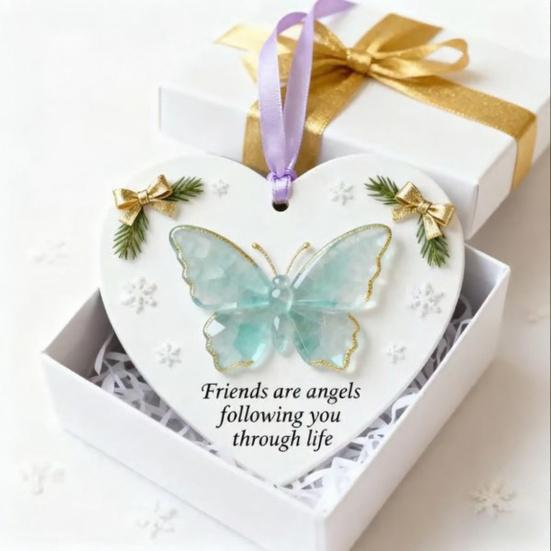 Friendship Butterfly Christmas Ornament Friends Are Angels Hanging Pendant Friendship Keepsake Christmas Tree Decoration Gift for Women Friends