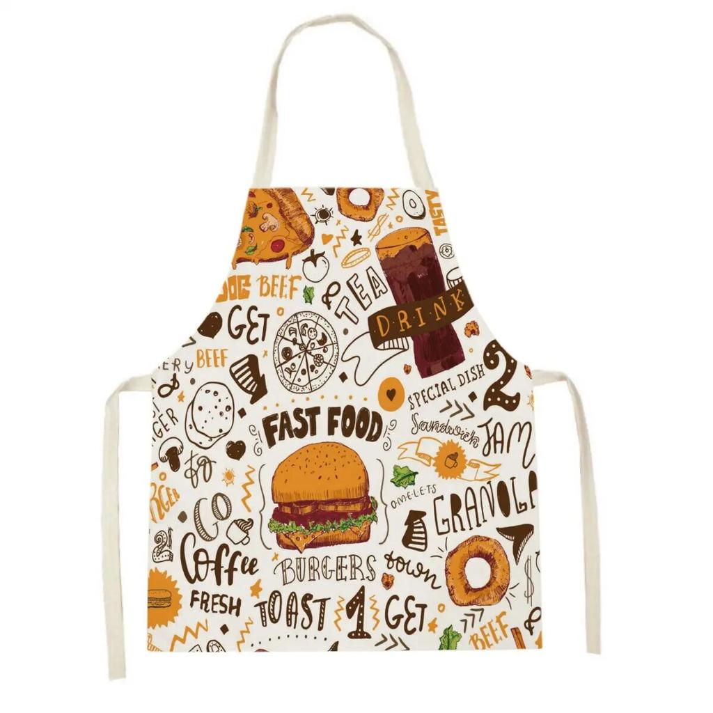 Avocado Burger Pattern Apron Cotton Linen Ladies Home Cooking Cleaning Barbecue Apron Restaurant Sleeveless Apron
