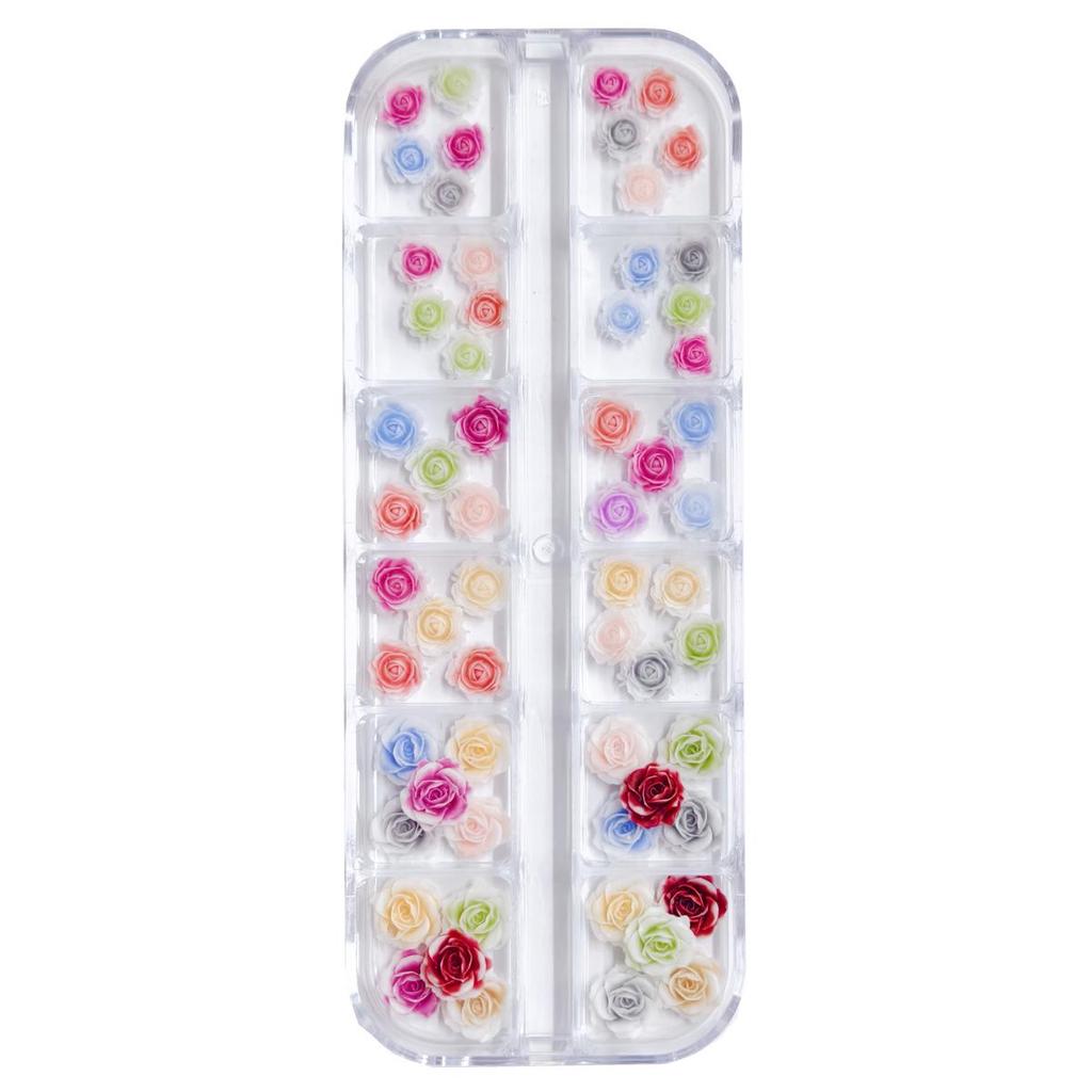 Camellia 3D Nail Art Set: Transparent Aurora, White Iridescent, and Rose Flower Decorations