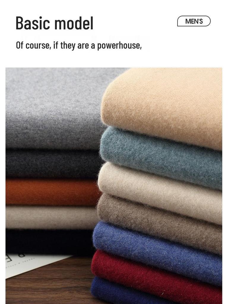 Men's Cashmere Half-High Neck Pullover - Autumn/Winter Versatile Loose Knit Sweater for Mid-Aged and Young