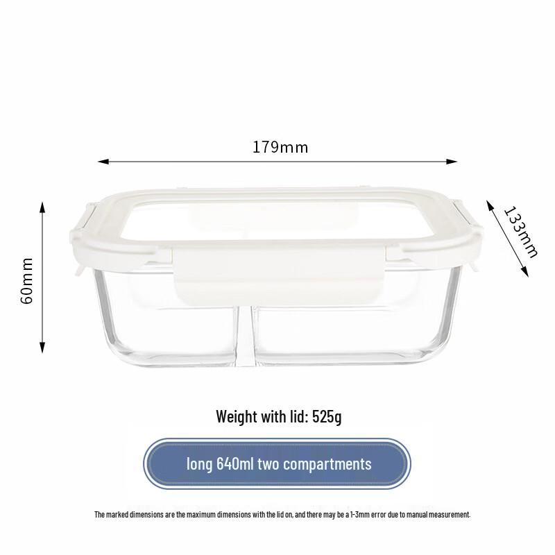 Microwave-Safe Glass Lunch Box with 2 Compartments