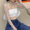 Summer Daisy Flower Print Mesh T Shirt Women Korean Long Sleeve Fishnet T Shirt Tops Fashion Sunscreen Tee