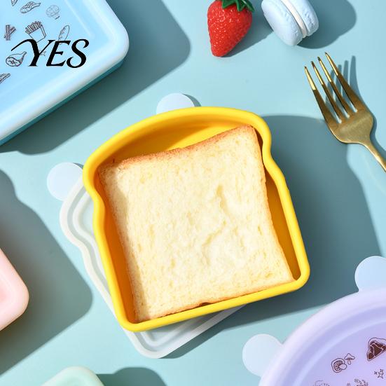 Portable Breakfast Box Silicone Sandwich Holder Lunch Box, Microwave Safe Food Container for Bread Keeper Work Toast, Leak-Proof Bento School,