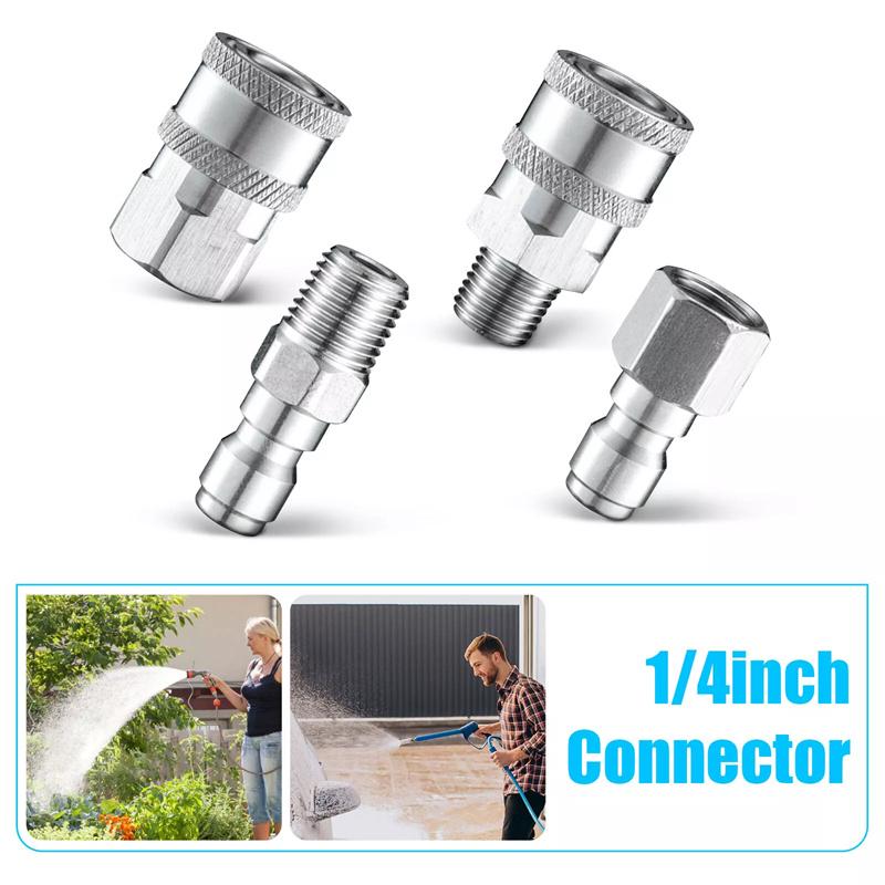 Pressure Washer Coupler 1/4 Inch Stainless Steel Quick Connect Fittings Male Female Accessories With Internal External Thread