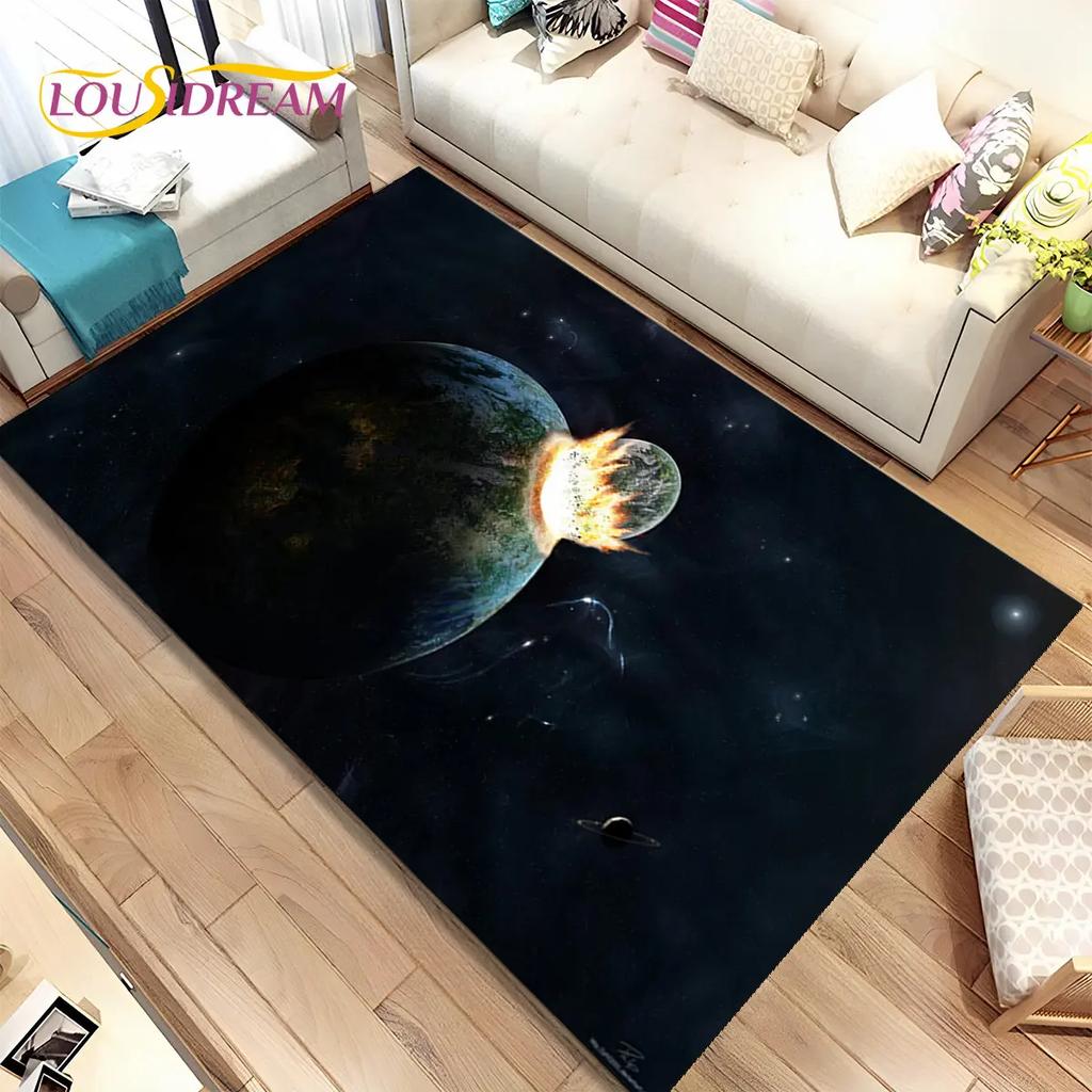 3D Space Fixed Stars Galaxy Earth Area Rug,Carpet Rug for Home Living Room Bedroom Sofa Doormat Decor,Kids Non-slip Floor Mat HD