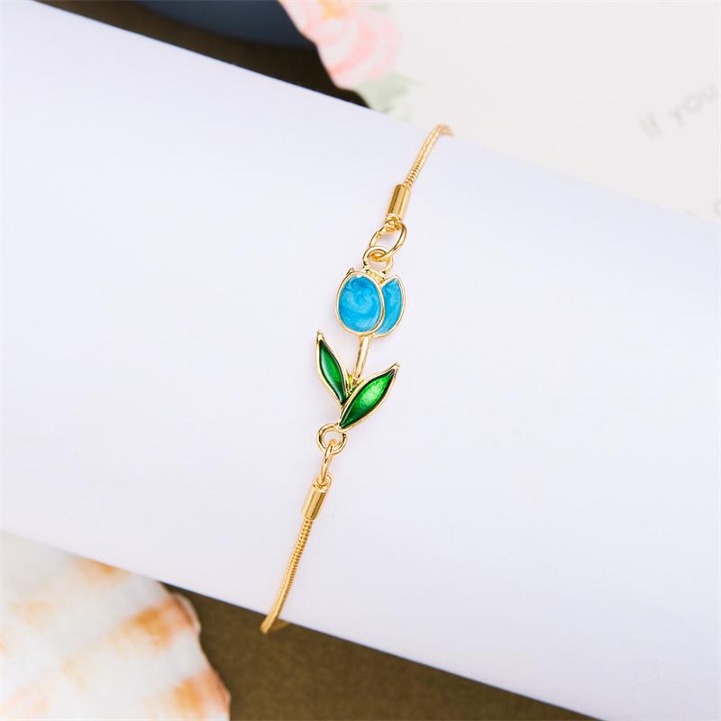 Koreanisches leichtes Luxus-Tulpenblüten-Armband Vintage-Ästhetik Emaille Bunte Blumen-Charms-Armbänder für Damen Party-Schmuck Geschenk