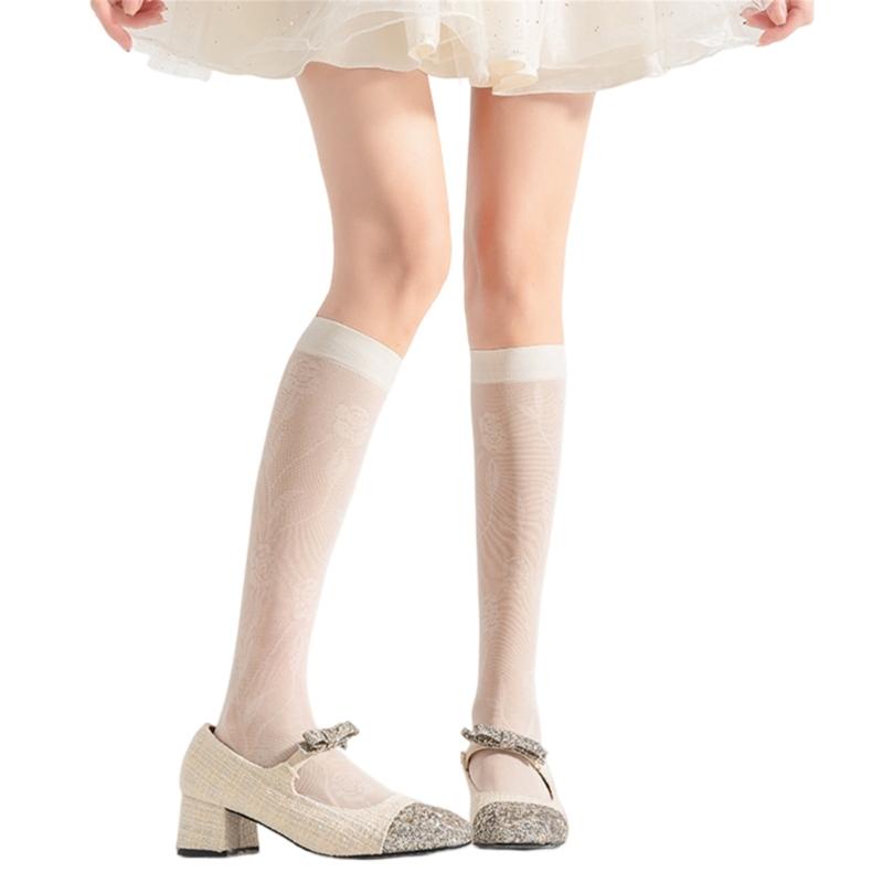 Sheer Knee High Socks for Women Girls Stretchy Silk Stockings Student Girls Stockings Tube Socks Nylons Calf Socks