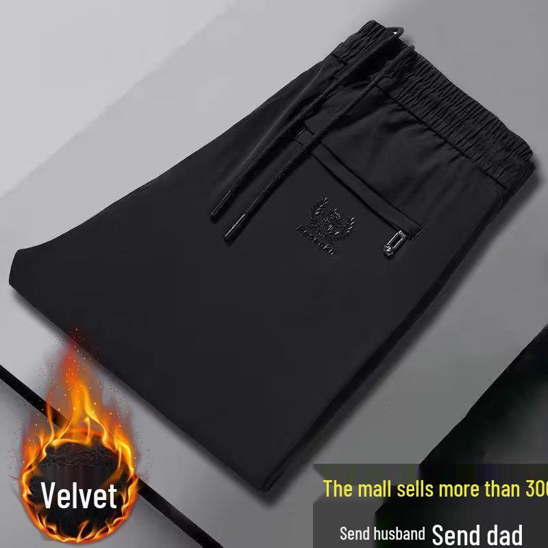 Men's Thick Velvet Elastic Waist Stretch Casual Pants for Autumn & Winter