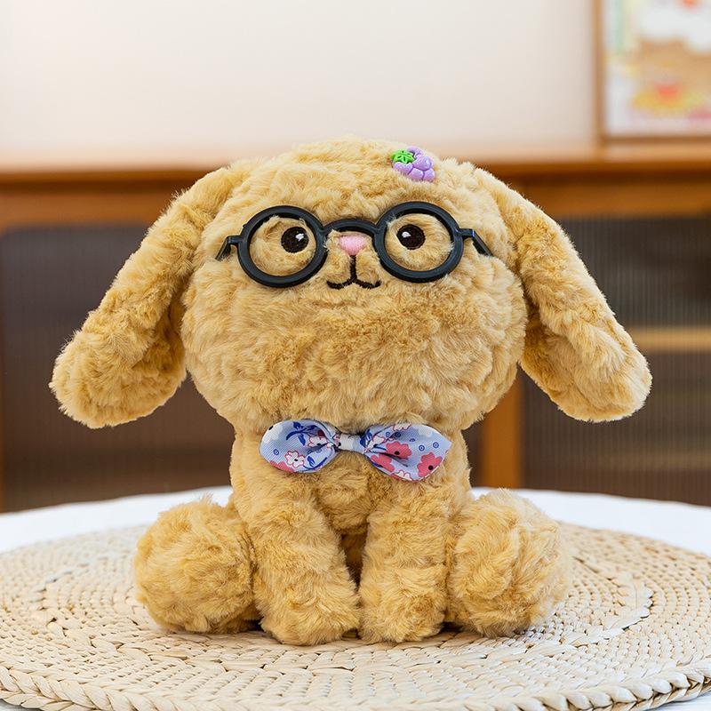 Adorable Cartoon Animal Plush Doll with Glasses - Rabbit & Chick Desk Companion 23cm 0.15kg