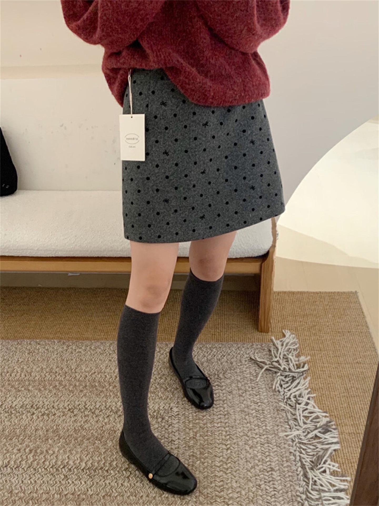 Women s High Waist Retro Polka Dot Wool A-line Half Skirt, Petite Size, Autumn/Winter Short Skirt XXL