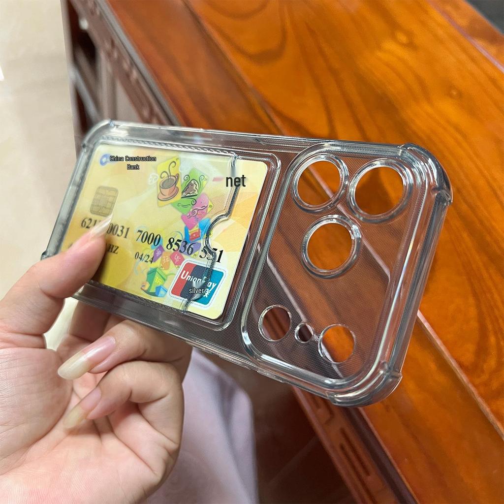 Skaidrus kortelių laikiklis iPhone 17 Pro Max telefonui su tikslia anga ir pilnos apsaugos minkštu dėklu