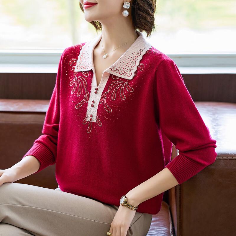 Women s Casual Rhinestone Knit Lapel Top 2XL
