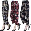 Floral Ice Silk Wide-Leg Pants for Women - Airy, Casual, Nine-Tenths Length