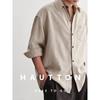 HAUT TON Herren Old Money Stil Lyocell Ramie Struktur Langarmhemd
