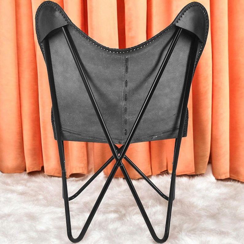 Black Leather Butterfly Chair Living Room Relaxing Accent Chair Foldable Armrest Handmade Chair Home Decor Retro Butterfly Chair Gifts