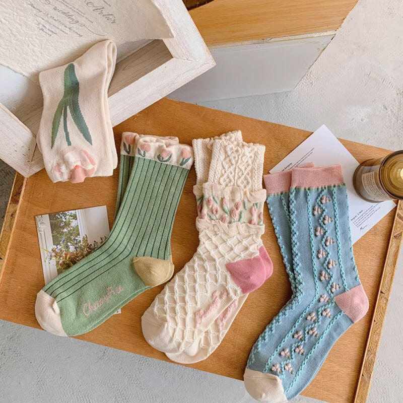

4-color + 4-color Aria Women s Tulip Golji Retro Socks 4 sets + 4 sets