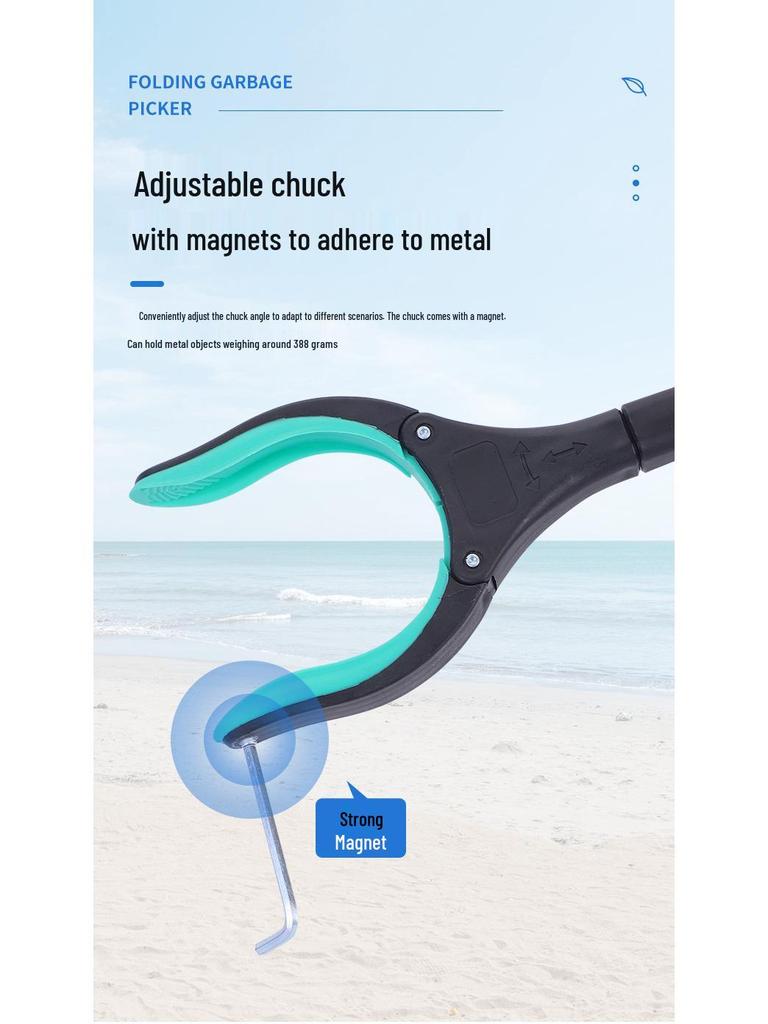 Durable Aluminum Folding Trash Picker with Magnetic Ring - Lightweight, Portable, Outdoor Hygiene Clip