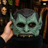 Comfortable Horror Costume Mask Green Vampire Halloween Mask, Half Face with Pointy Ears & Sharp Teeth, Retro Dark Cosplay Distressed Party