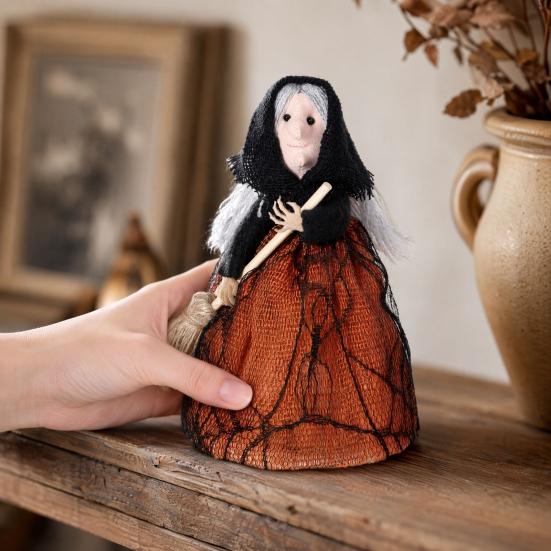 Halloween Küchenhexe Puppe Kleine Hexenstatue mit Besen Tischdekoration für Tisch