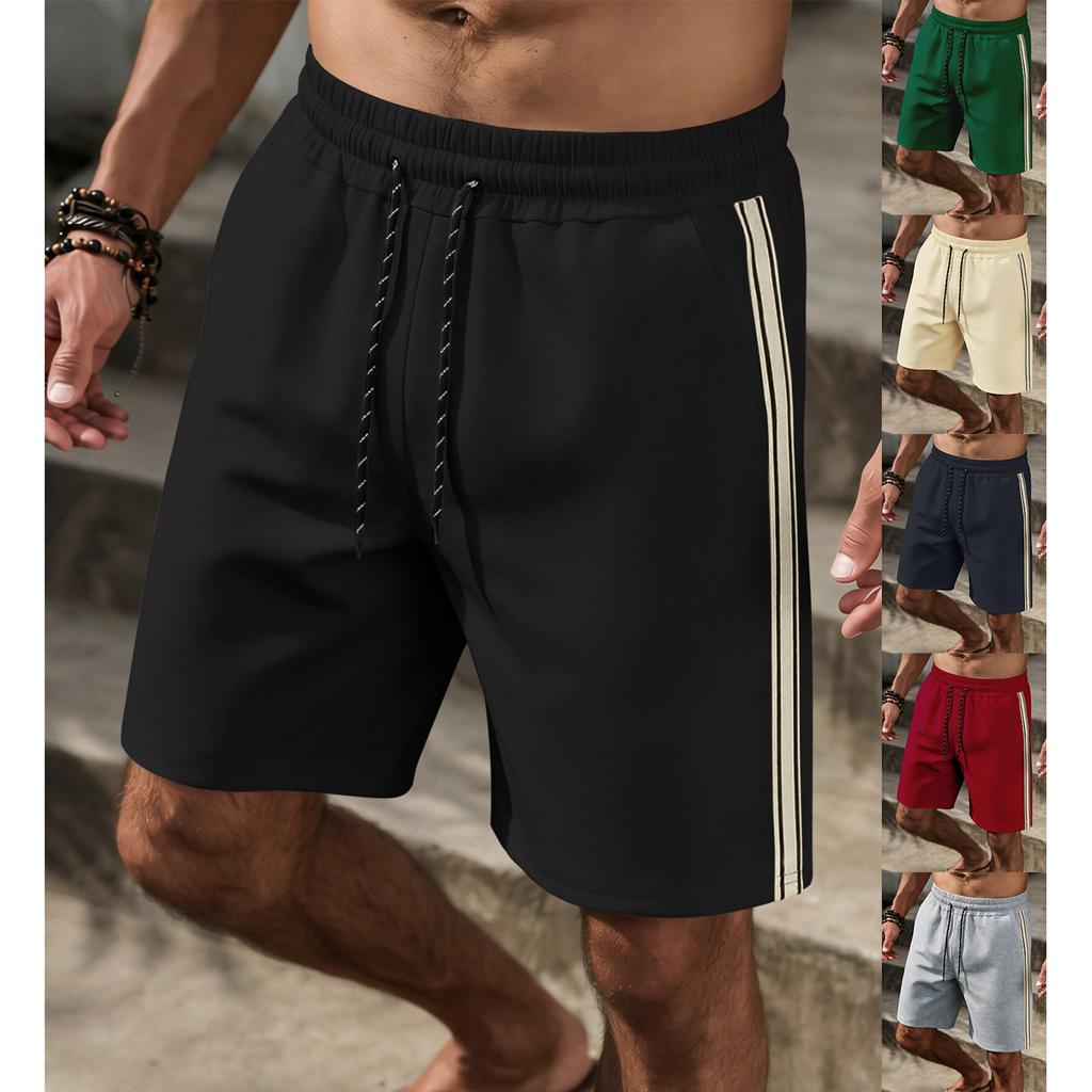Men's Casual Waffle Knit Elastic Waist Breathable Five Inch Shorts with Side Stripe Panel and Drawstring Closure