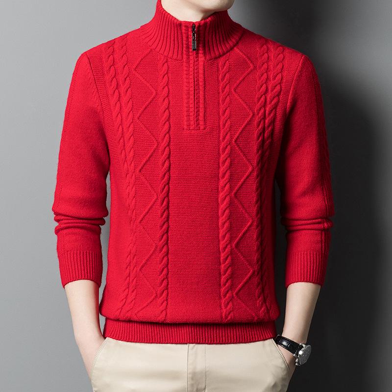 

Winter High Neck Knitwear: Thick Warm Half-Zip Sweater for Middle-aged Men L