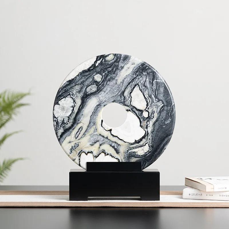 Marmorring Vertiefter Ring Naturmarmorstatue Konzentrische Kreise Dekorationsfiguren Heimdekorationszubehör