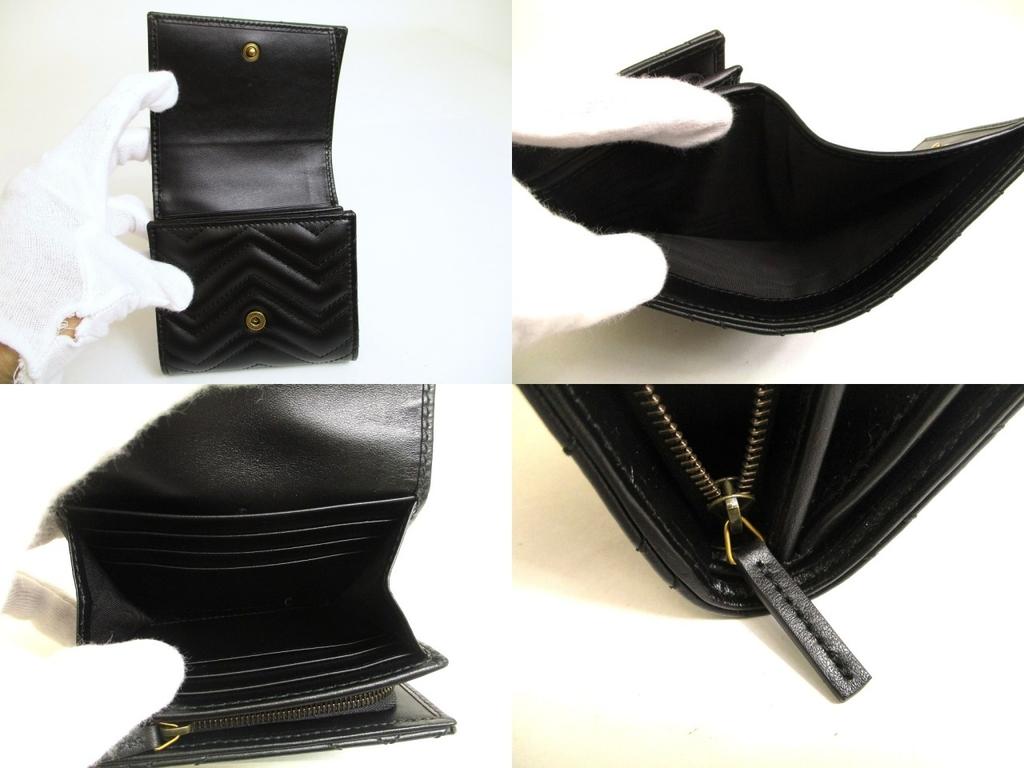 Authentic GUCCI GG Marmont Black Leather Bifold Wallet Compact Wallet #a913  Refurbished
