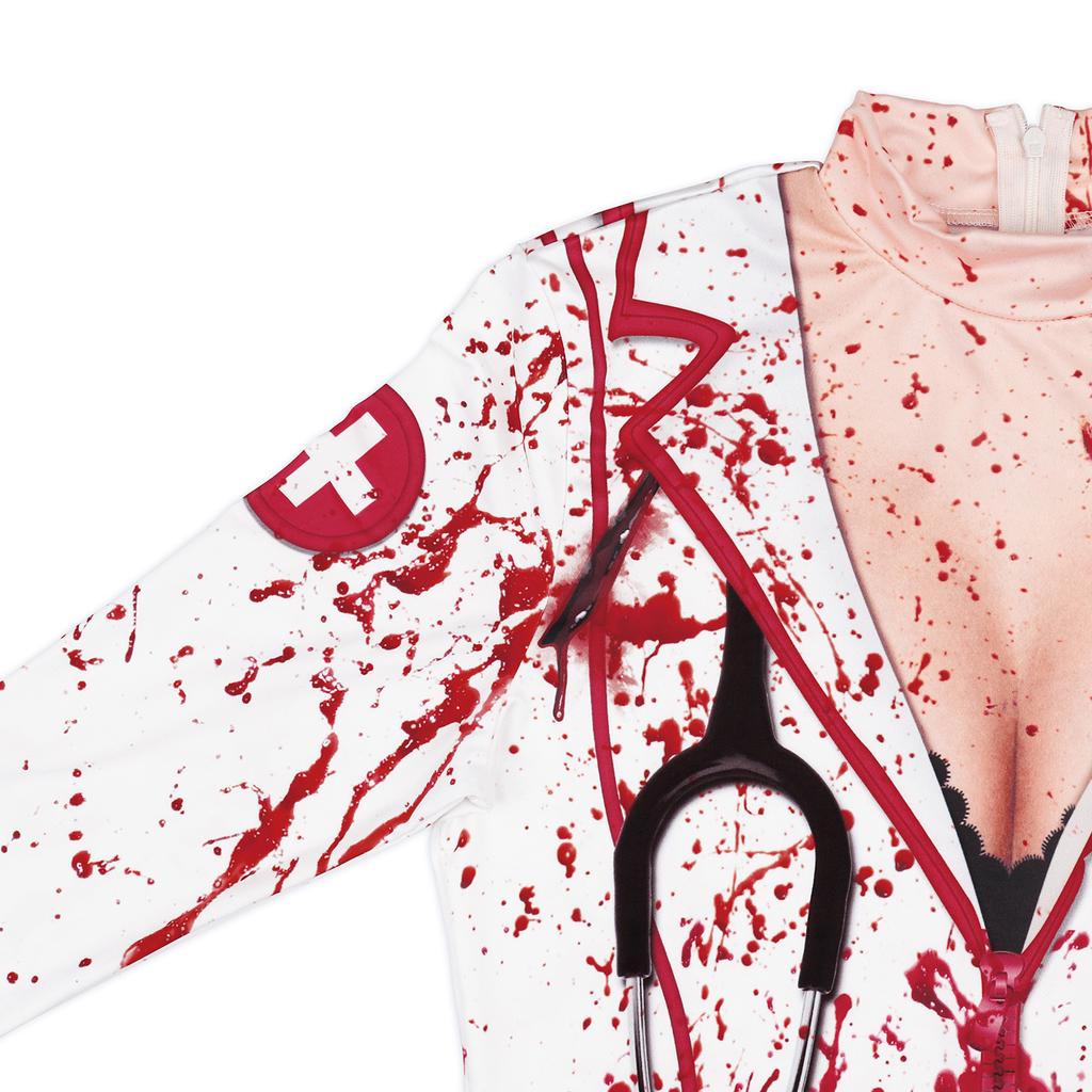 Hot Selling Women's Halloween Nurse Zombie Crew Neck Slim Sleeve Dress Women