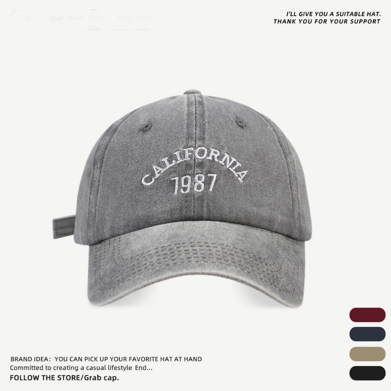 Retro Washed Gray Baseball Cap Men's Women's Big Head Circumference Versatile Face Small Hat Cowboy Hat