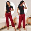 Summer Sleeping Suit for Women 2 Pieces Pajamas Set V Neck Short Sleeves Heart Printed Shirts and Plaid Long Pants Leisure Home Wear Nighty