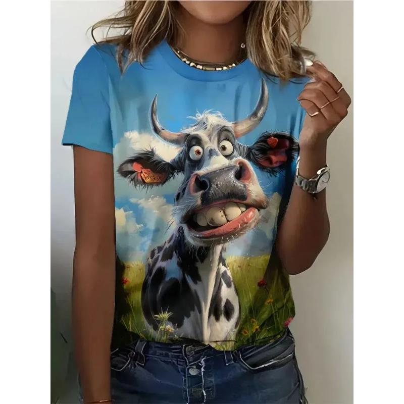 

Fashion Women s Crew Neck Short Sleeve 3D Color Printed Crew Neck T-Shirt 6XL