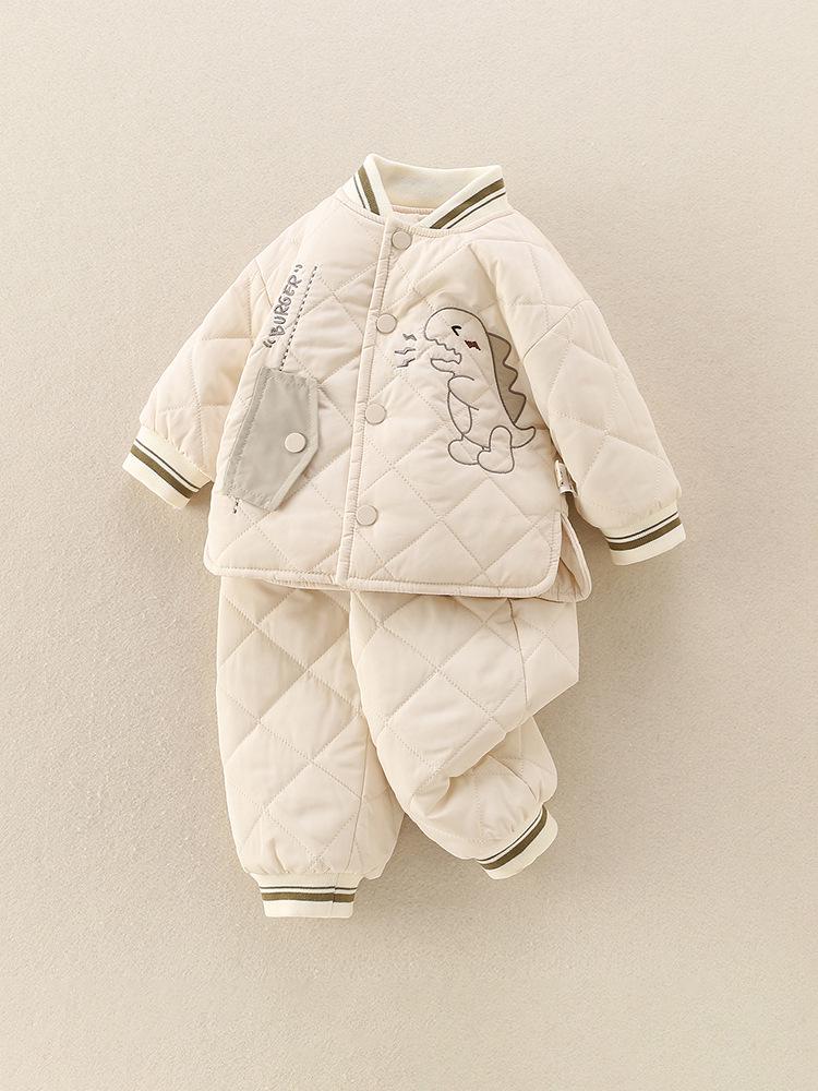 Baby Boys' Autumn/Winter Quilted Cotton Two-Piece Set: Warm Jacket and Pants