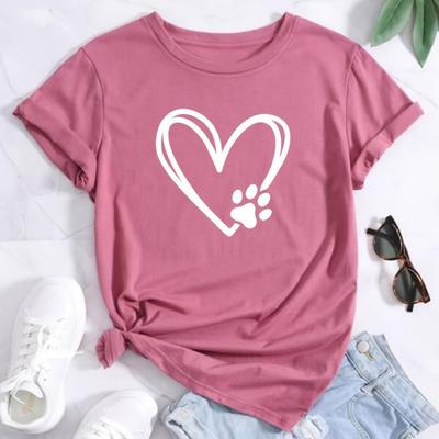 Καλοκαιρινό Γυναικείο T-shirt Μεγάλο Μέγεθος με Εκτύπωση Καρδιάς και Πατημασιάς Σκύλου Μαλακό και Ελαστικό Casual Πουκάμισο Ρούχα Street Fashion