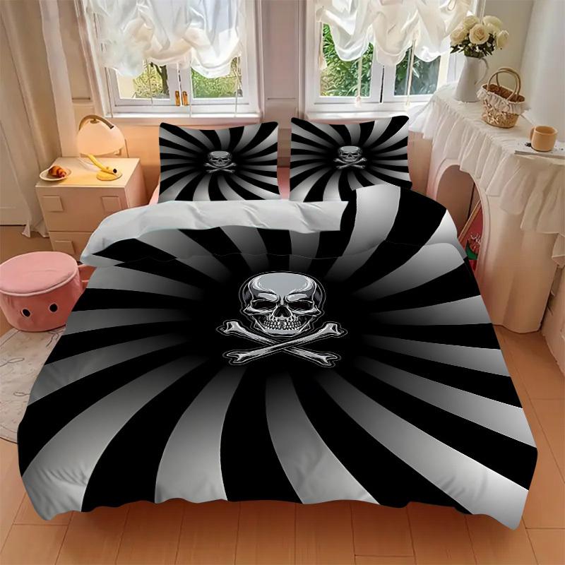 3pcs Skull Duvet Cover Set, Cover For Bedroom Guest Room (1 Duvet Cover + 2 Pillowcase, Without Quilt),  yy250922241