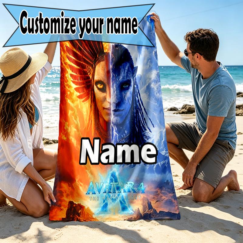 Custom Name Personalized Avatar Print Beach Towel, for Trip Camping Beach Party Home Decor, Birthday Gift for Family & Friends