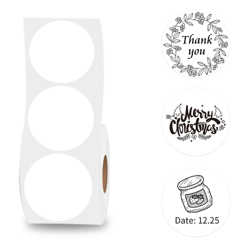 2 Inch Circle Thermal Sticker Labels Self-Adhesive Round Direct Thermal Multi-Purpose Roll Thermal Stickers-600 Labels/1 Roll