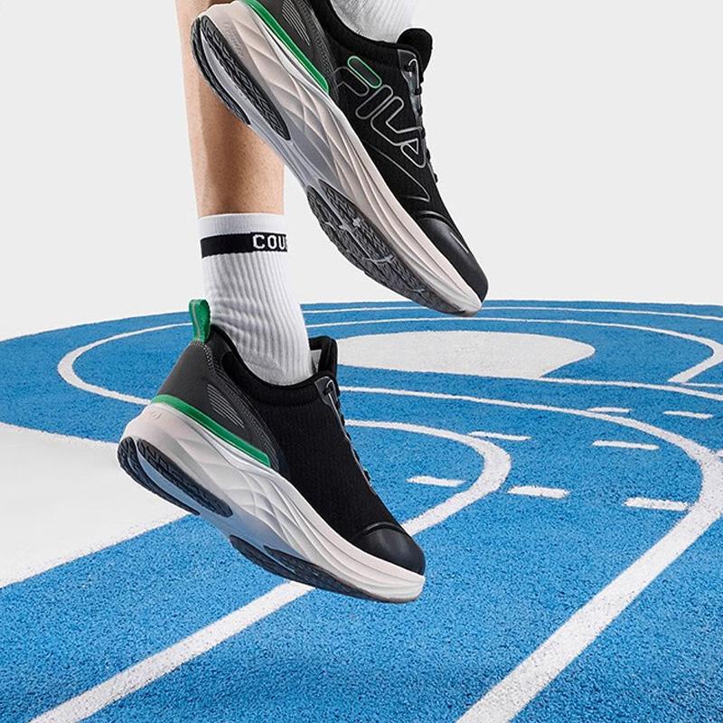 Fila Vola Evo Comfortable Versatile Fabric Synthetic Leather Breathable Lightweight Low-Top Running Shoes Men Sneaker Caviar-Grey A12M331116FCV