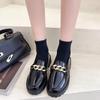2025 new chain loafers women's one-pedal platform British style jk small leather shoes women's patent leather fashion shoes