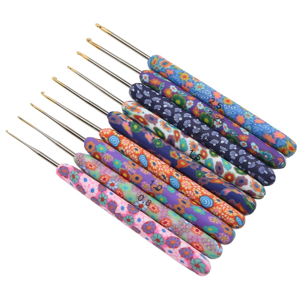 9pcs Crochet Hooks Ergonomic Design Attractive Colors Soft Pottery Handle DIY Making Aluminum