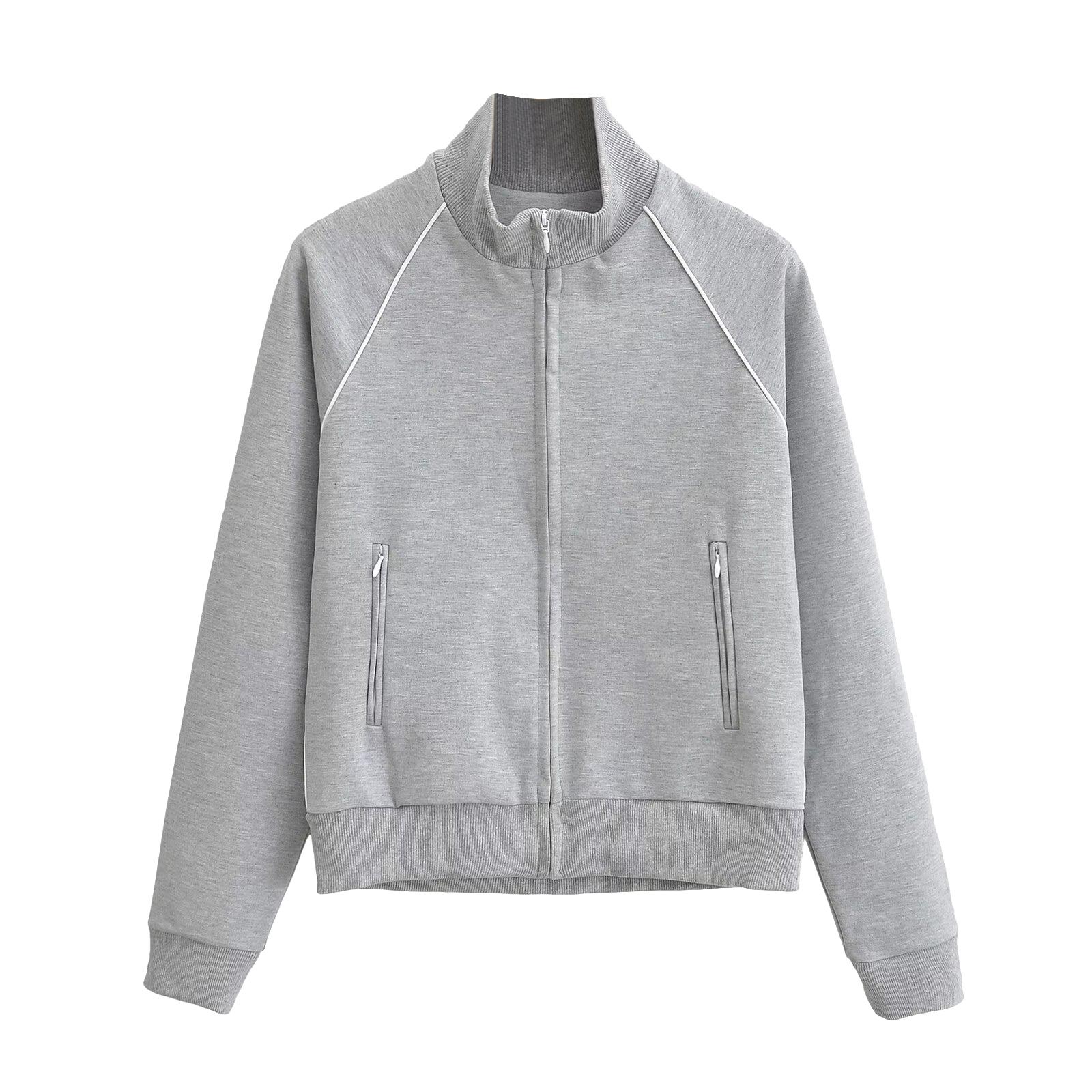 

Women s Stand Up Collar Zipper Sports Casual Short Jacket Long Sleeved Cardigan Jacket M