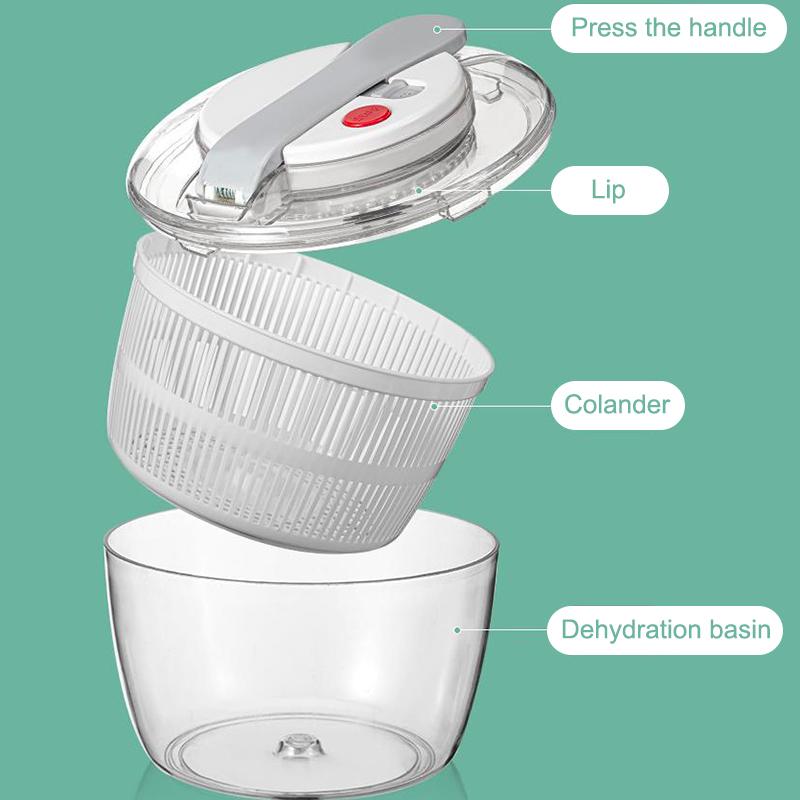Household Salad Dryer Salad Spinner Vegetable Dehydrator Multi-Function Absorbent Basket Manual Vegetable Dryer Kitchen