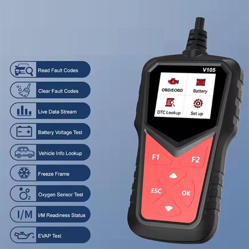 Direct Use OBD2 Vehicle Diagnostic Tool with Display and Control Pad, Handheld Fault Device for Daily Engine Warning Review and Battery Checks